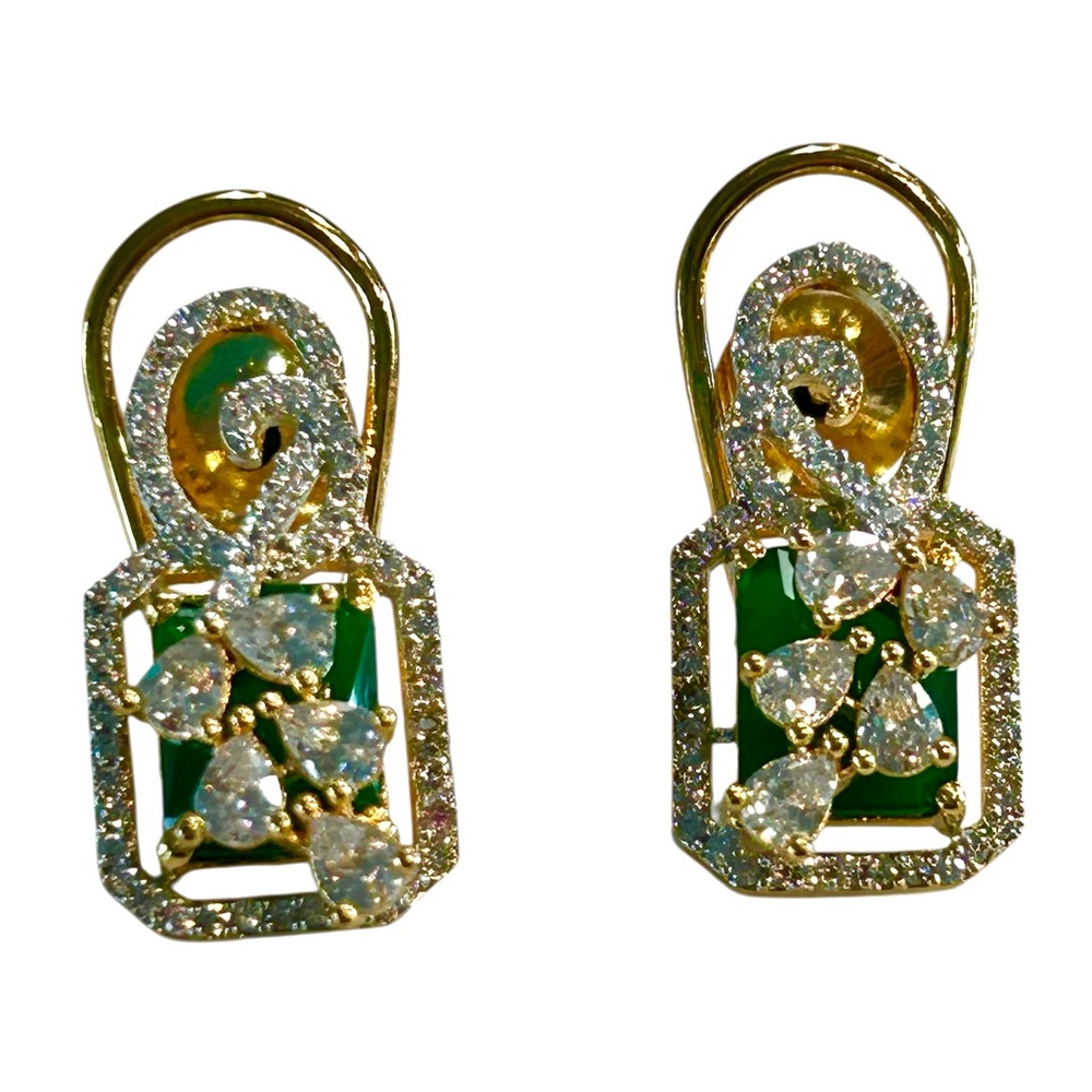 Green Gold and rhinestone stud earrings